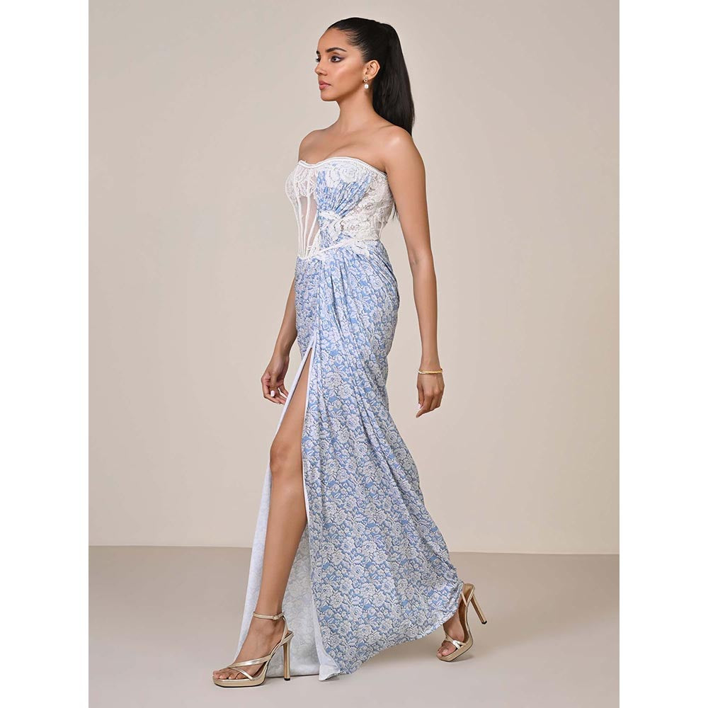 S&N by Shantnu Nikhil Women Blue Jersey Solid Gown