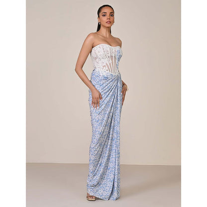 S&N by Shantnu Nikhil Women Blue Jersey Solid Gown