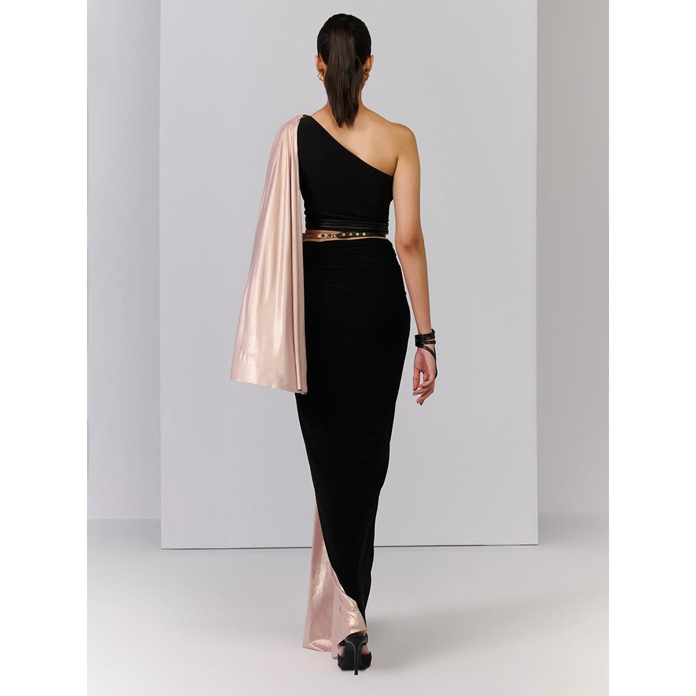 S&N by Shantnu Nikhil Twisted Drape Skirt In Black with Contrasting Panel