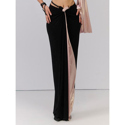 S&N by Shantnu Nikhil Twisted Drape Skirt In Black with Contrasting Panel