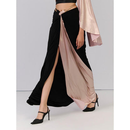 S&N by Shantnu Nikhil Twisted Drape Skirt In Black with Contrasting Panel