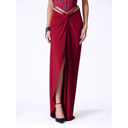 S&N by Shantnu Nikhil Cherry Twisted Drape Skirt