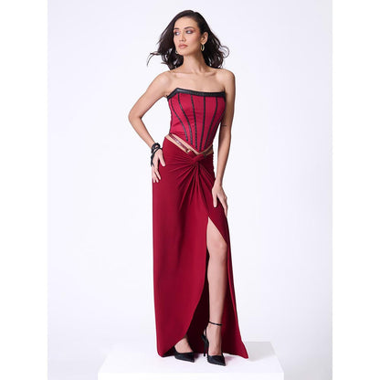 S&N by Shantnu Nikhil Cherry Twisted Drape Skirt