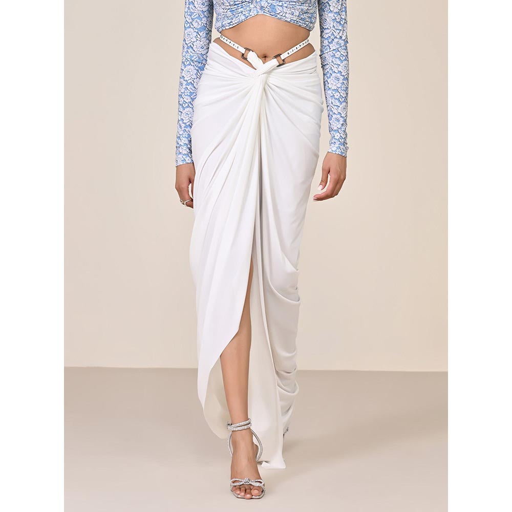 S&N by Shantnu Nikhil White Twisted Drape Skirt