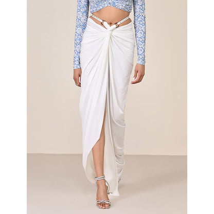 S&N by Shantnu Nikhil White Twisted Drape Skirt