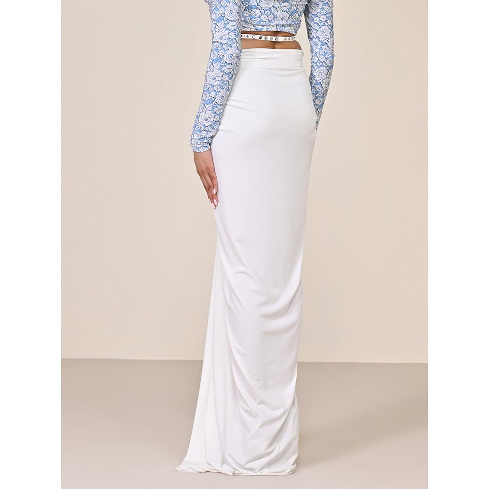 S&N by Shantnu Nikhil White Twisted Drape Skirt