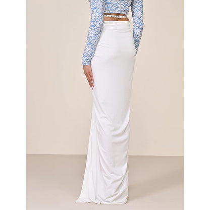 S&N by Shantnu Nikhil White Twisted Drape Skirt
