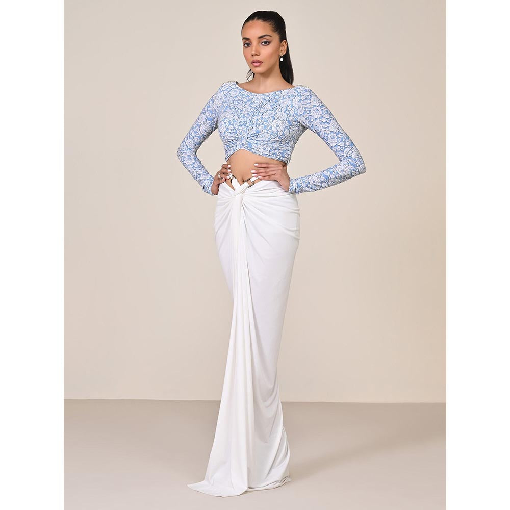 S&N by Shantnu Nikhil White Twisted Drape Skirt
