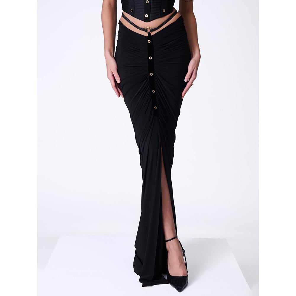 S&N by Shantnu Nikhil Black Gathered Skirt with Belt