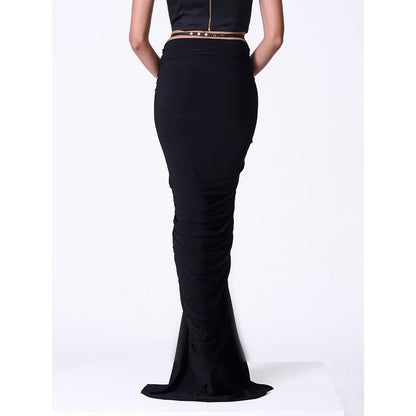 S&N by Shantnu Nikhil Black Gathered Skirt with Belt