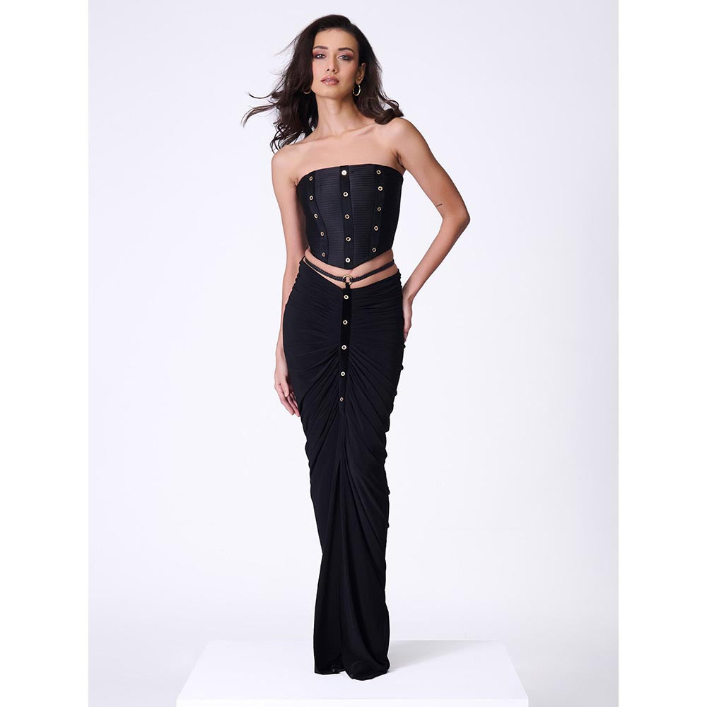 S&N by Shantnu Nikhil Black Gathered Skirt with Belt