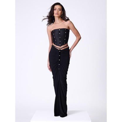 S&N by Shantnu Nikhil Black Gathered Skirt with Belt