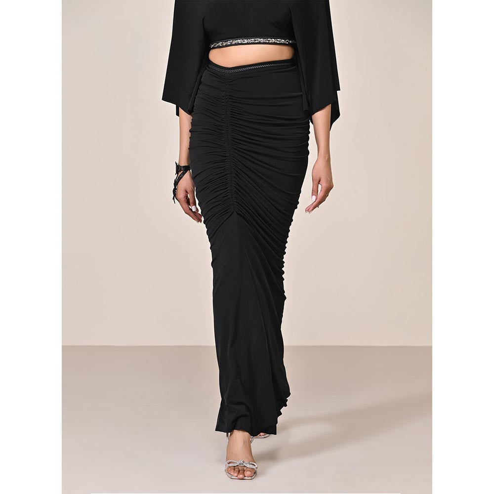 S&N by Shantnu Nikhil Black Asymmetric Gathered Skirt