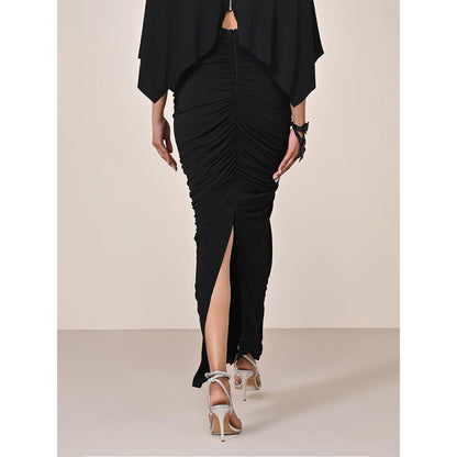 S&N by Shantnu Nikhil Black Asymmetric Gathered Skirt