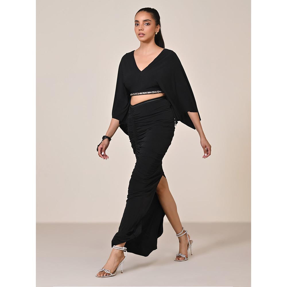 S&N by Shantnu Nikhil Black Asymmetric Gathered Skirt