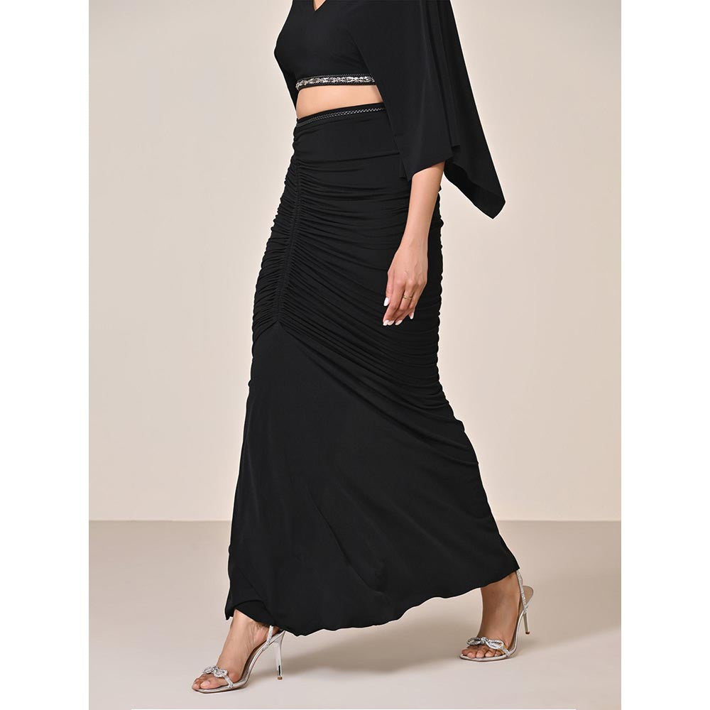 S&N by Shantnu Nikhil Black Asymmetric Gathered Skirt