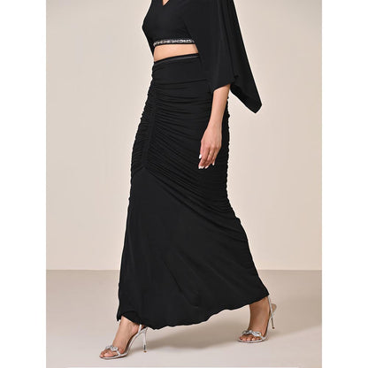 S&N by Shantnu Nikhil Black Asymmetric Gathered Skirt