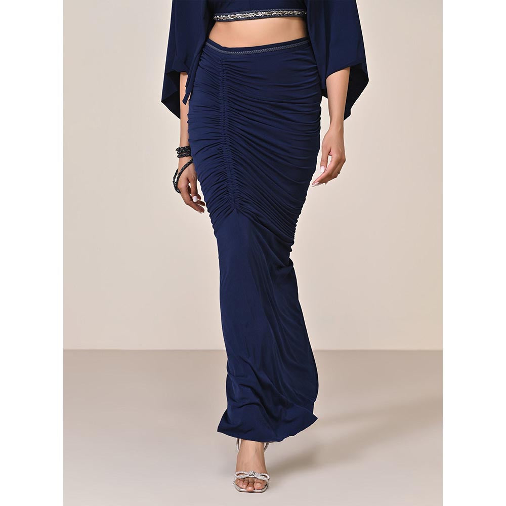 S&N by Shantnu Nikhil Navy Blue Asymmetric Gathered Skirt