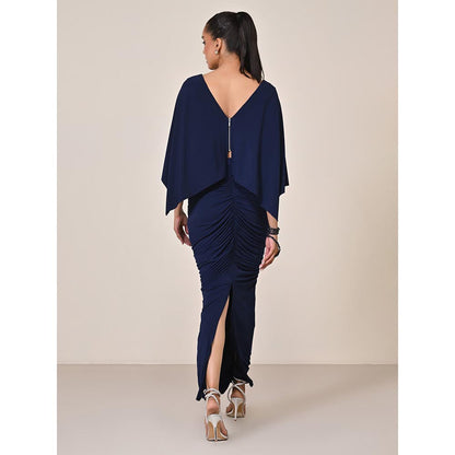 S&N by Shantnu Nikhil Navy Blue Asymmetric Gathered Skirt