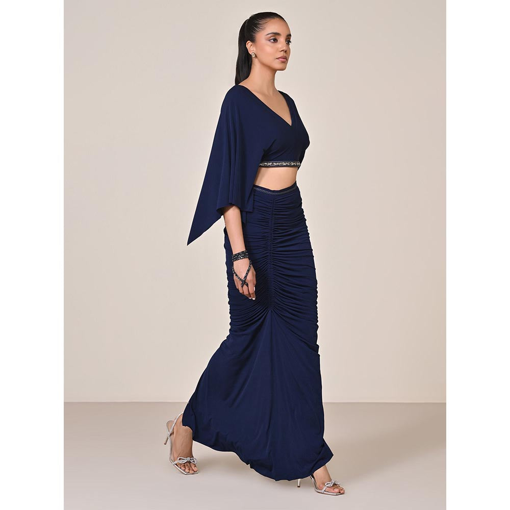 S&N by Shantnu Nikhil Navy Blue Asymmetric Gathered Skirt