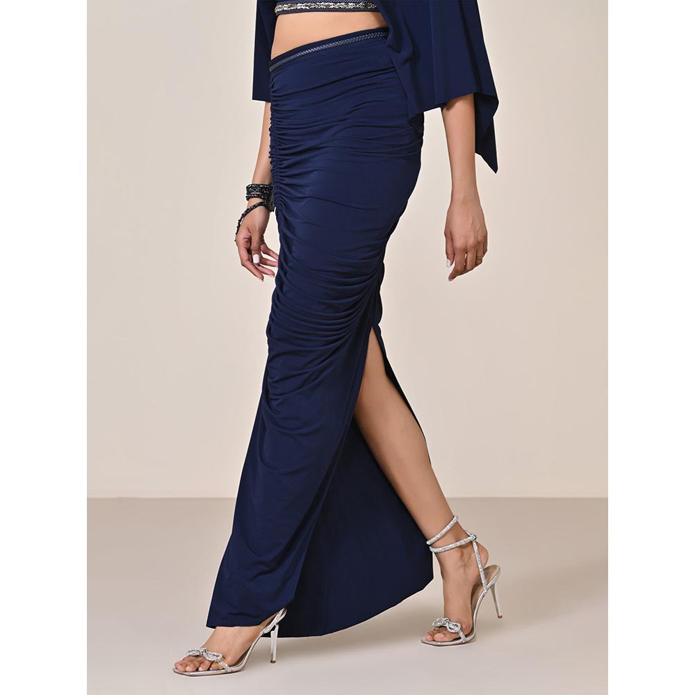 S&N by Shantnu Nikhil Navy Blue Asymmetric Gathered Skirt