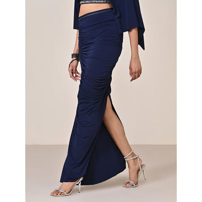 S&N by Shantnu Nikhil Navy Blue Asymmetric Gathered Skirt