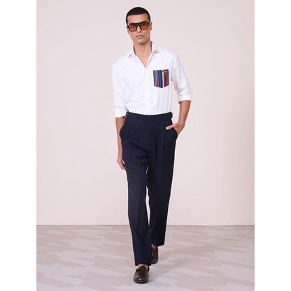 S&N by Shantnu Nikhil Men's Off White Rayon Blend Stripes Slim Fit Shirt