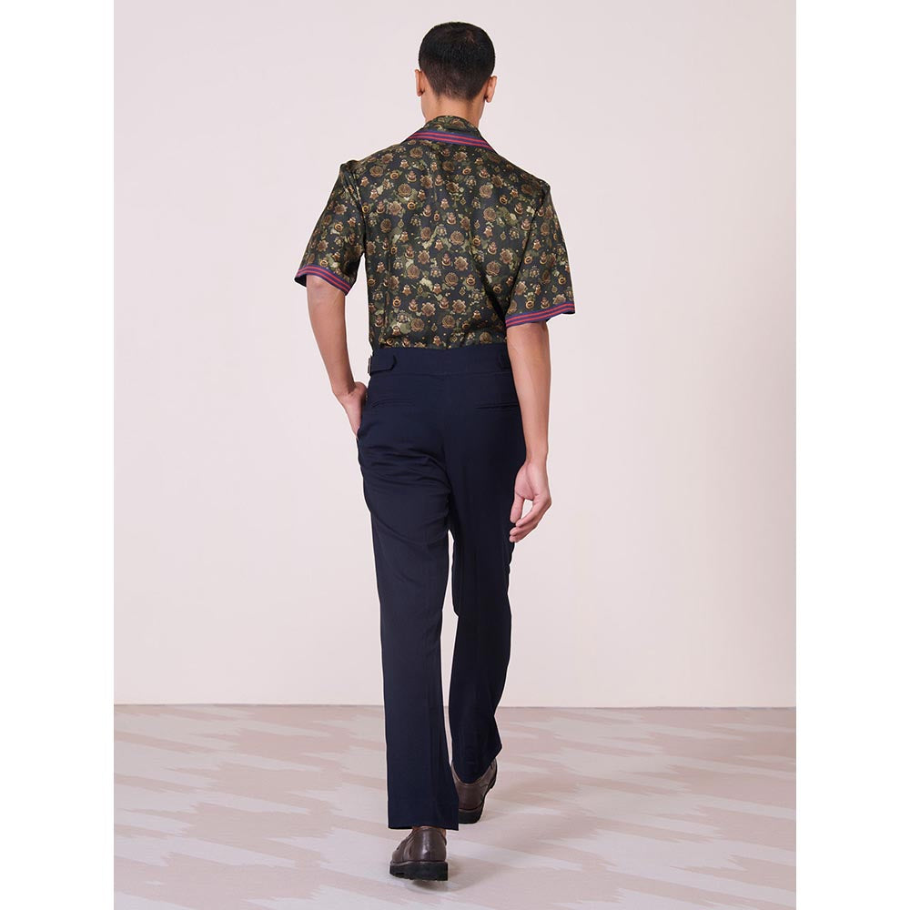S&N by Shantnu Nikhil Men's Green Silk Floral Slim Fit Shirt