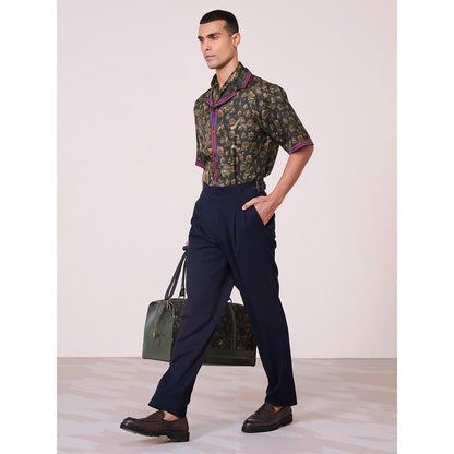 S&N by Shantnu Nikhil Men's Green Silk Floral Slim Fit Shirt