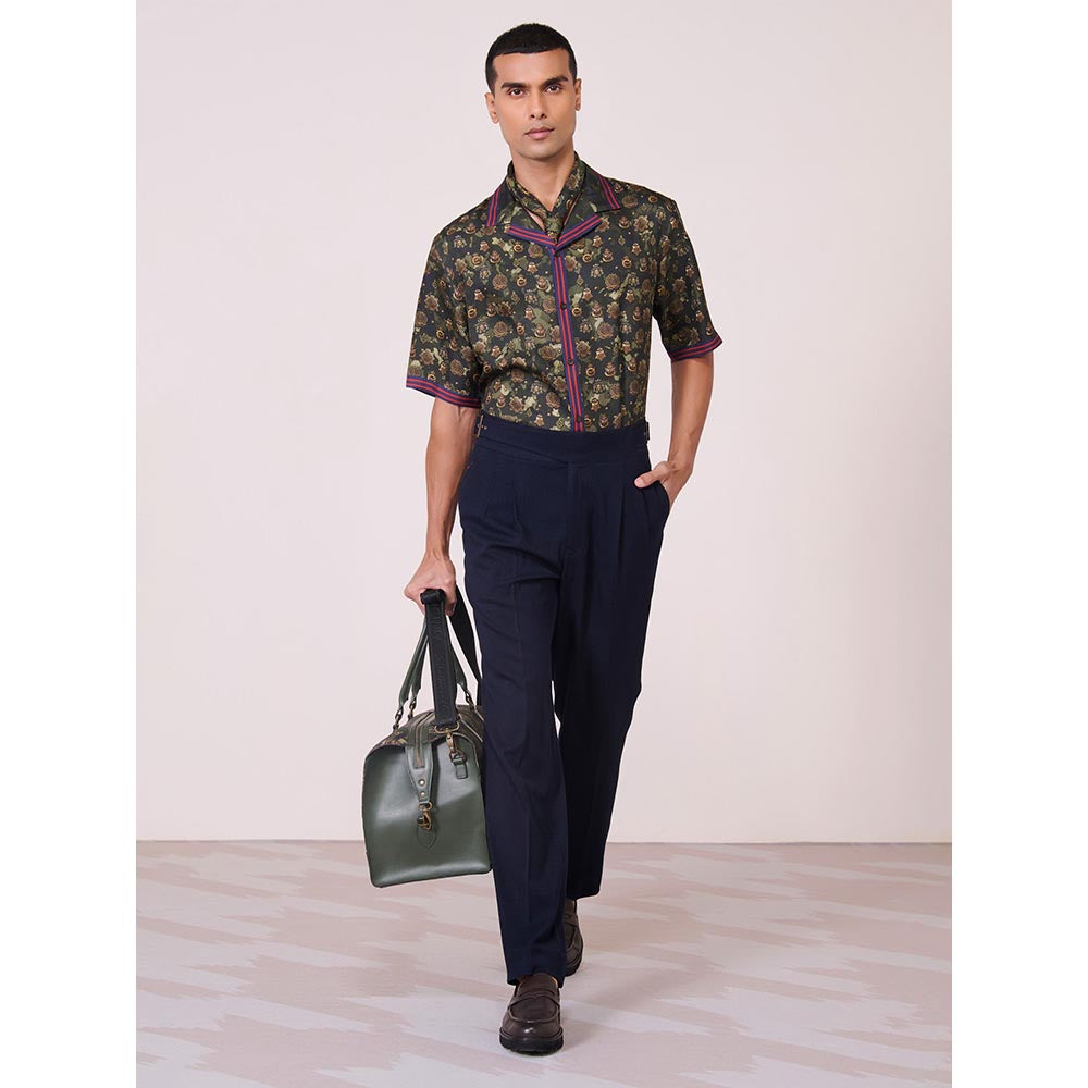S&N by Shantnu Nikhil Men's Green Silk Floral Slim Fit Shirt
