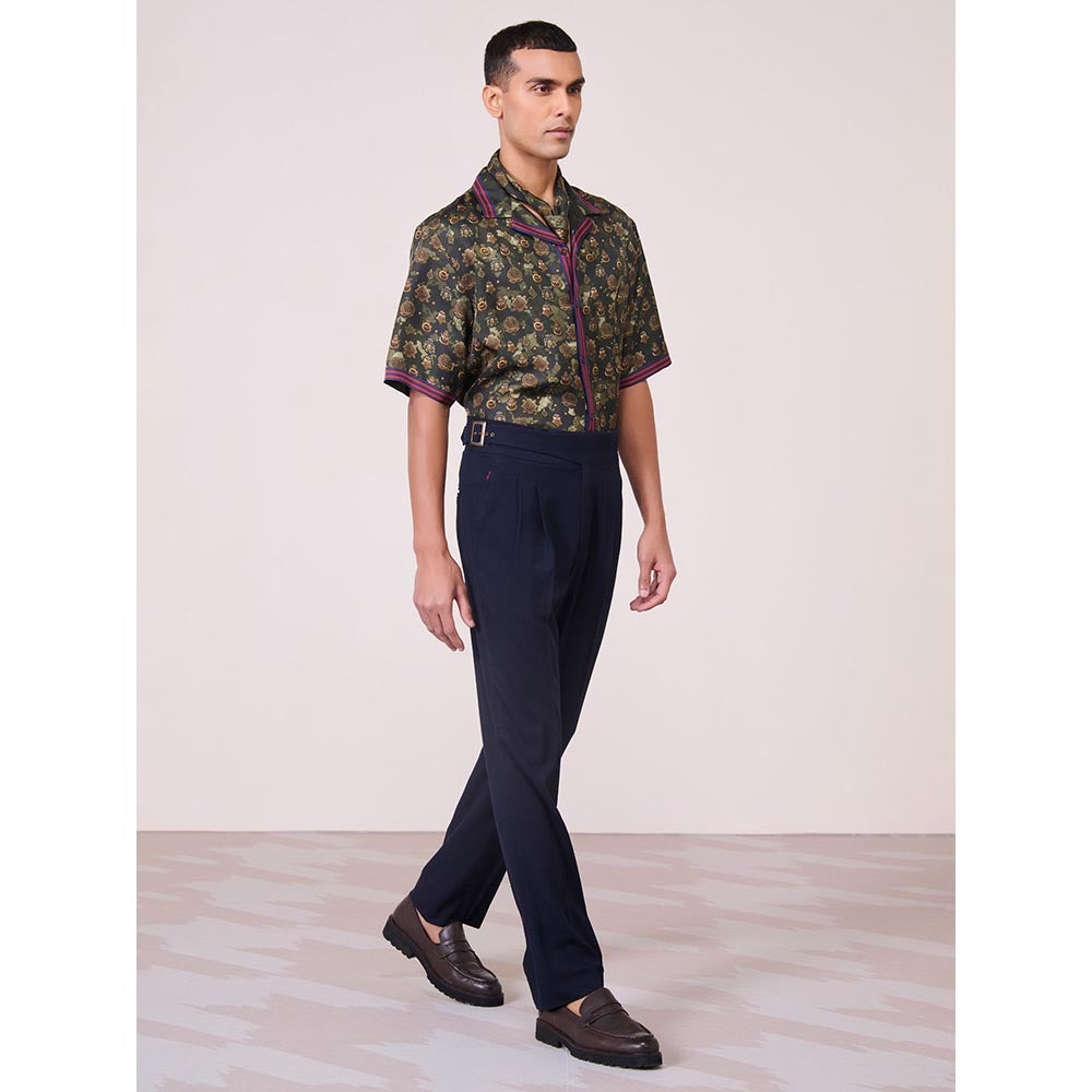 S&N by Shantnu Nikhil Men's Green Silk Floral Slim Fit Shirt