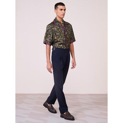 S&N by Shantnu Nikhil Men's Green Silk Floral Slim Fit Shirt
