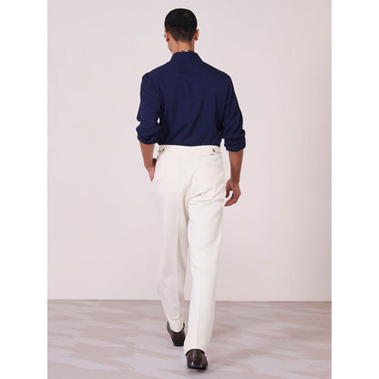 S&N by Shantnu Nikhil Mens Navy Blue Rayon Blend Plain Slim Fit Shirt