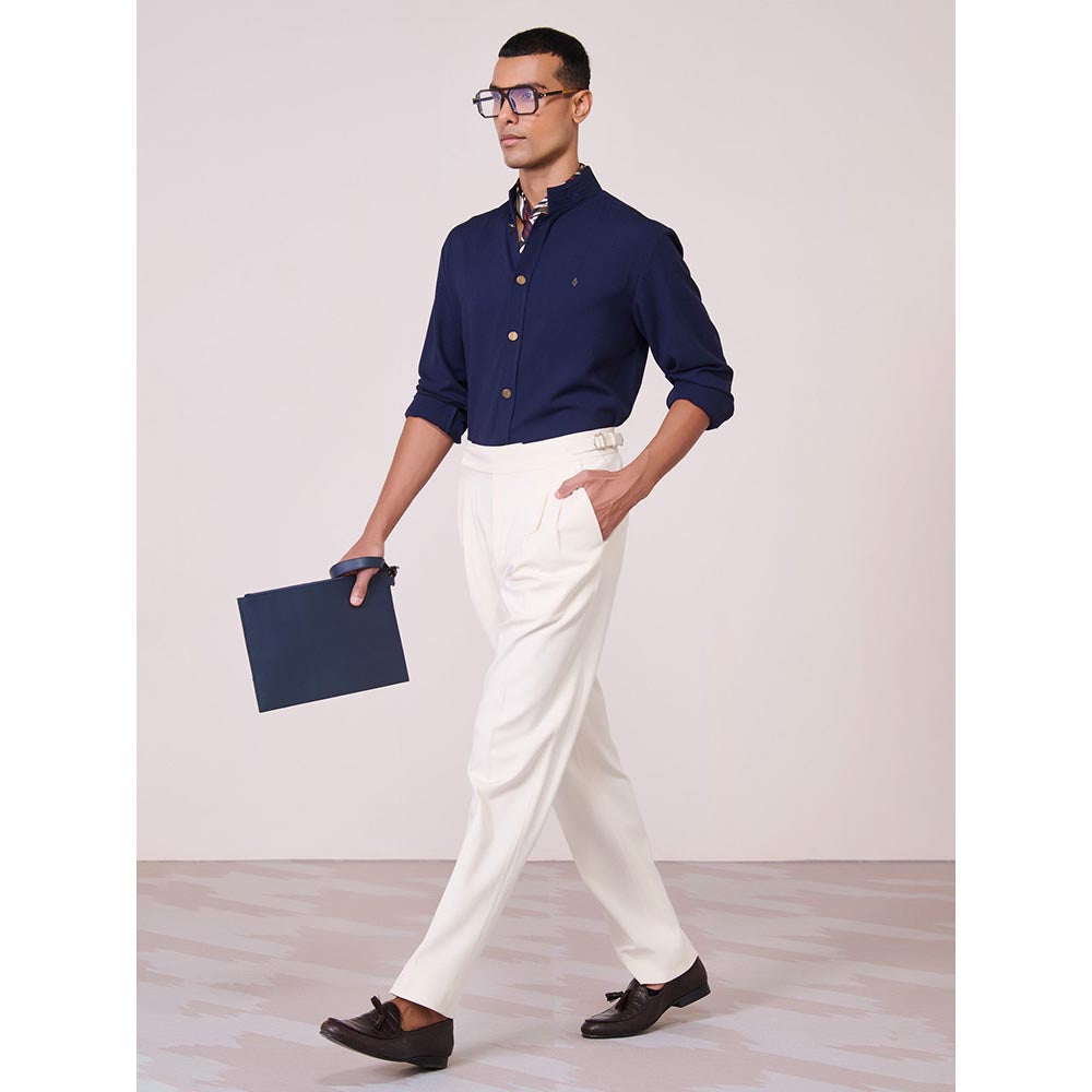 S&N by Shantnu Nikhil Mens Navy Blue Rayon Blend Plain Slim Fit Shirt