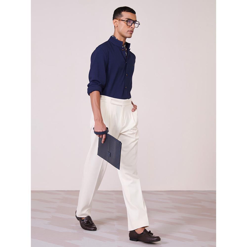 S&N by Shantnu Nikhil Mens Navy Blue Rayon Blend Plain Slim Fit Shirt