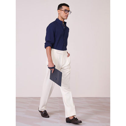 S&N by Shantnu Nikhil Mens Navy Blue Rayon Blend Plain Slim Fit Shirt