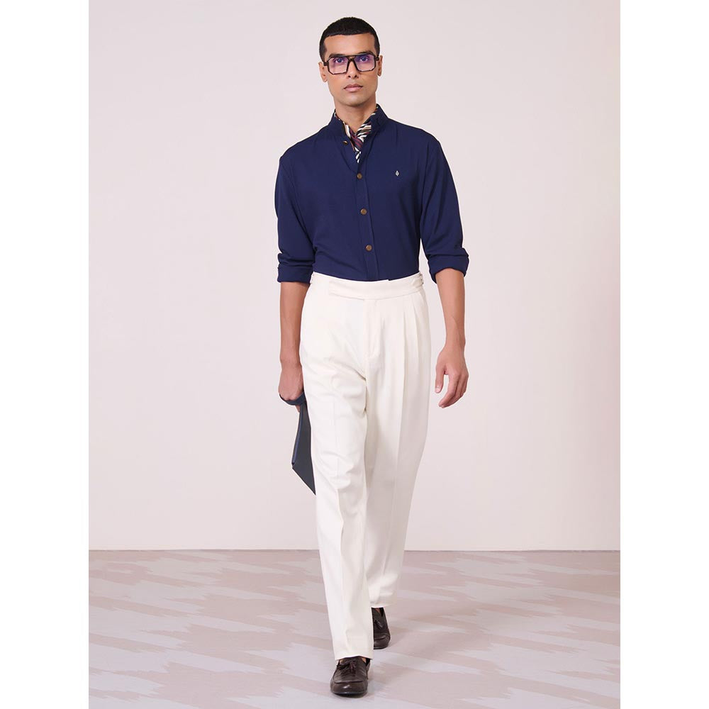 S&N by Shantnu Nikhil Mens Navy Blue Rayon Blend Plain Slim Fit Shirt