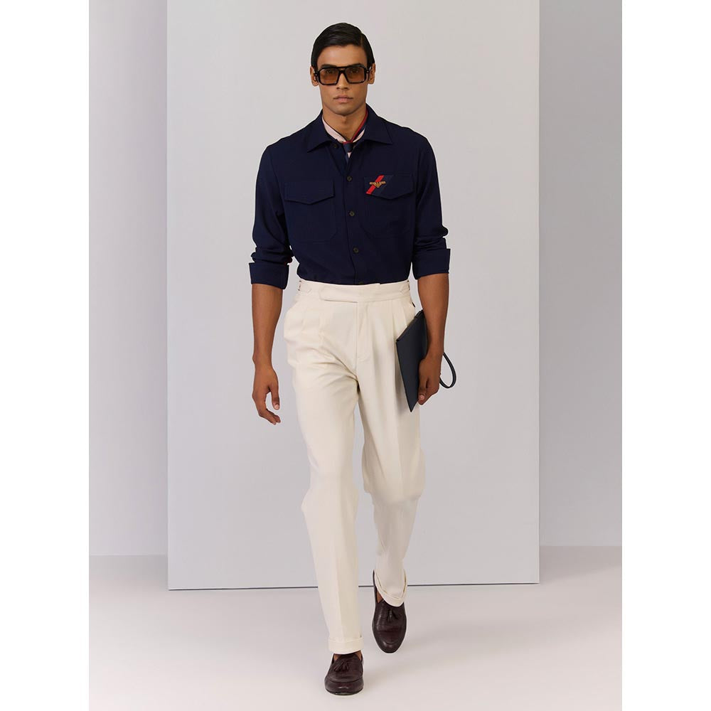 S&N by Shantnu Nikhil Mens' Navy Blue Rayon Blend Plain Slim Fit Shirt