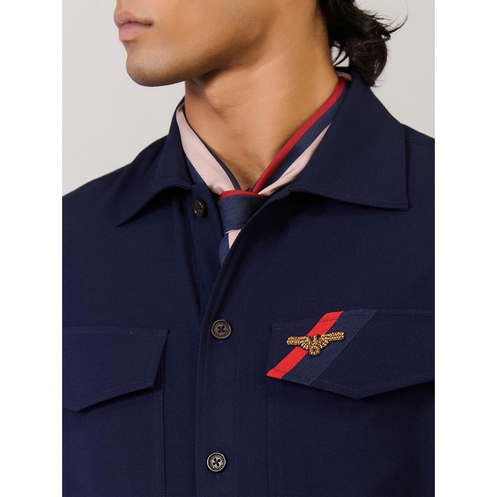 S&N by Shantnu Nikhil Mens' Navy Blue Rayon Blend Plain Slim Fit Shirt