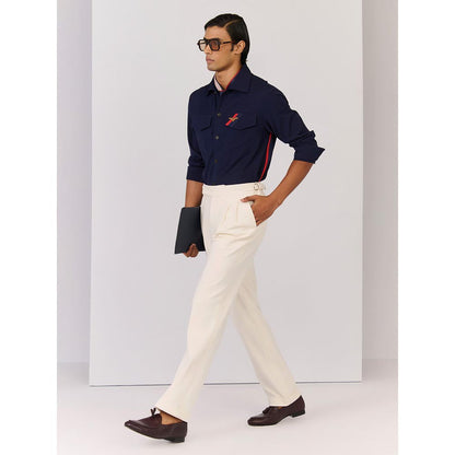 S&N by Shantnu Nikhil Mens' Navy Blue Rayon Blend Plain Slim Fit Shirt