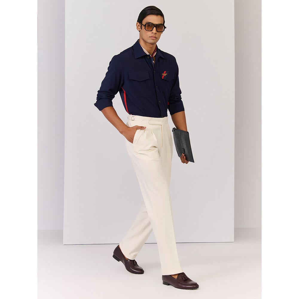 S&N by Shantnu Nikhil Mens' Navy Blue Rayon Blend Plain Slim Fit Shirt