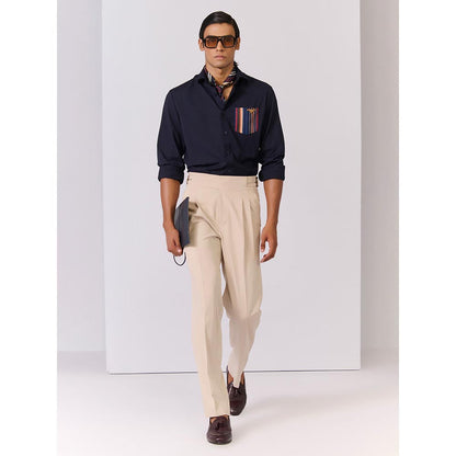 S&N by Shantnu Nikhil Men's Navy Blue Rayon Blend Stripes Slim Fit Shirt