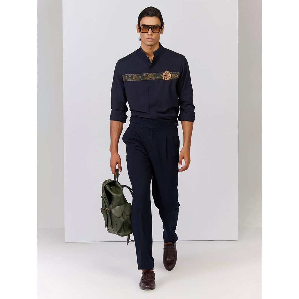 S&N by Shantnu Nikhil Men's Navy Blue Rayon Blend Floral Slim Fit Shirt