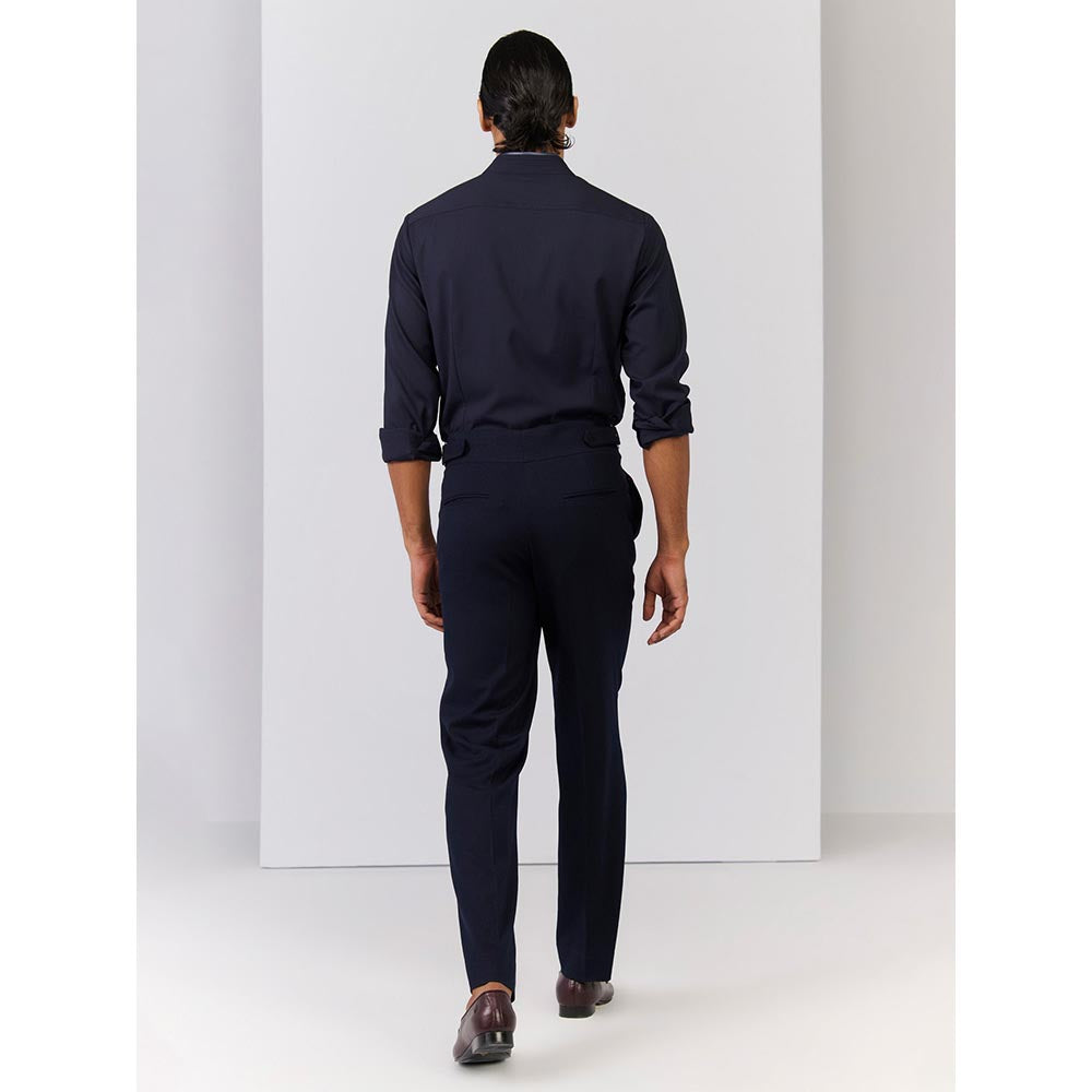 S&N by Shantnu Nikhil Men's Navy Blue Rayon Blend Floral Slim Fit Shirt
