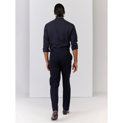 S&N by Shantnu Nikhil Men's Navy Blue Rayon Blend Floral Slim Fit Shirt
