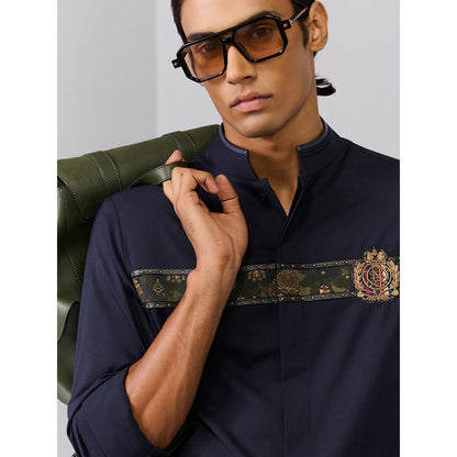 S&N by Shantnu Nikhil Men's Navy Blue Rayon Blend Floral Slim Fit Shirt