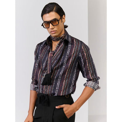 S&N by Shantnu Nikhil Mens Multi-Color Rayon Blend Stripes Slim Fit Shirt