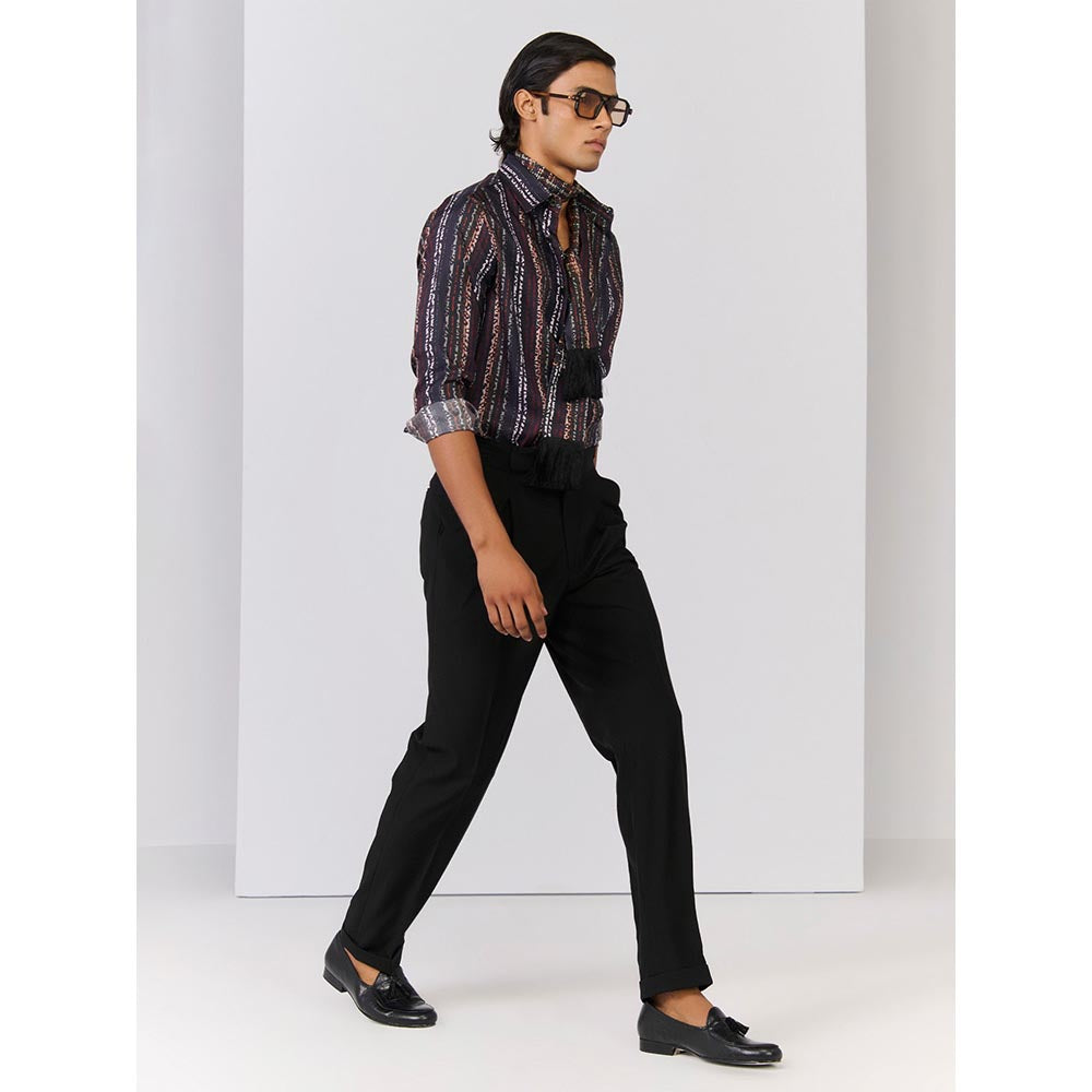 S&N by Shantnu Nikhil Mens Multi-Color Rayon Blend Stripes Slim Fit Shirt