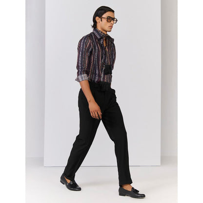 S&N by Shantnu Nikhil Mens Multi-Color Rayon Blend Stripes Slim Fit Shirt