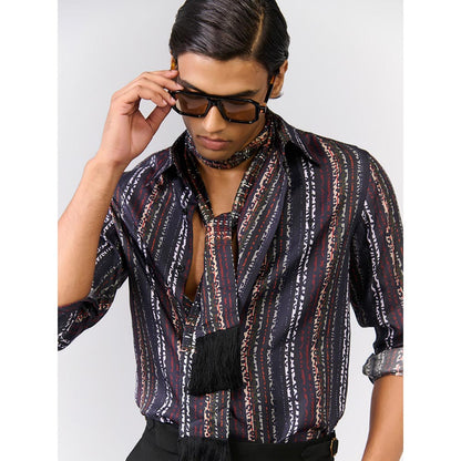 S&N by Shantnu Nikhil Mens Multi-Color Rayon Blend Stripes Slim Fit Shirt